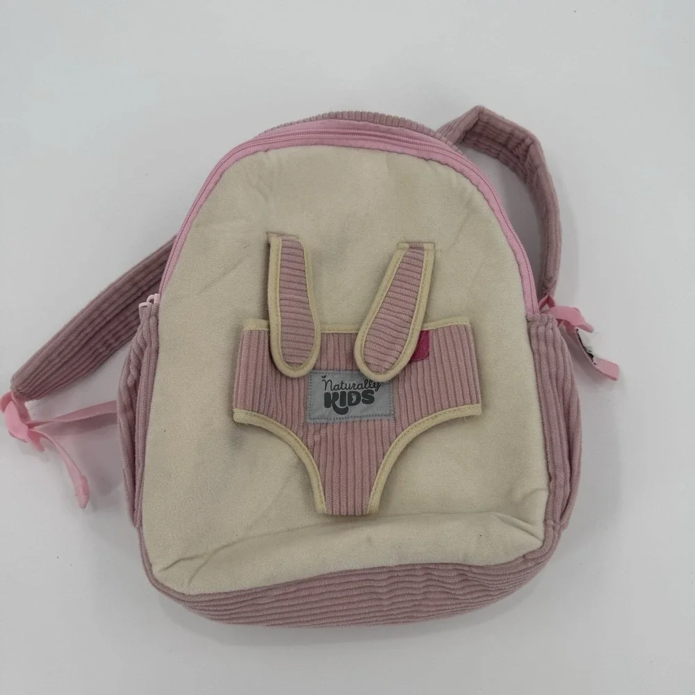 Naturally Kids Girls Pink Corduroy Bunny Rabbit Backpack Toddler Preschool Bag
